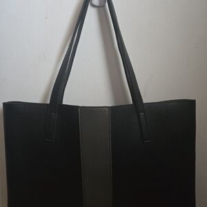 Vince Camuto Black Grained Leather Tote